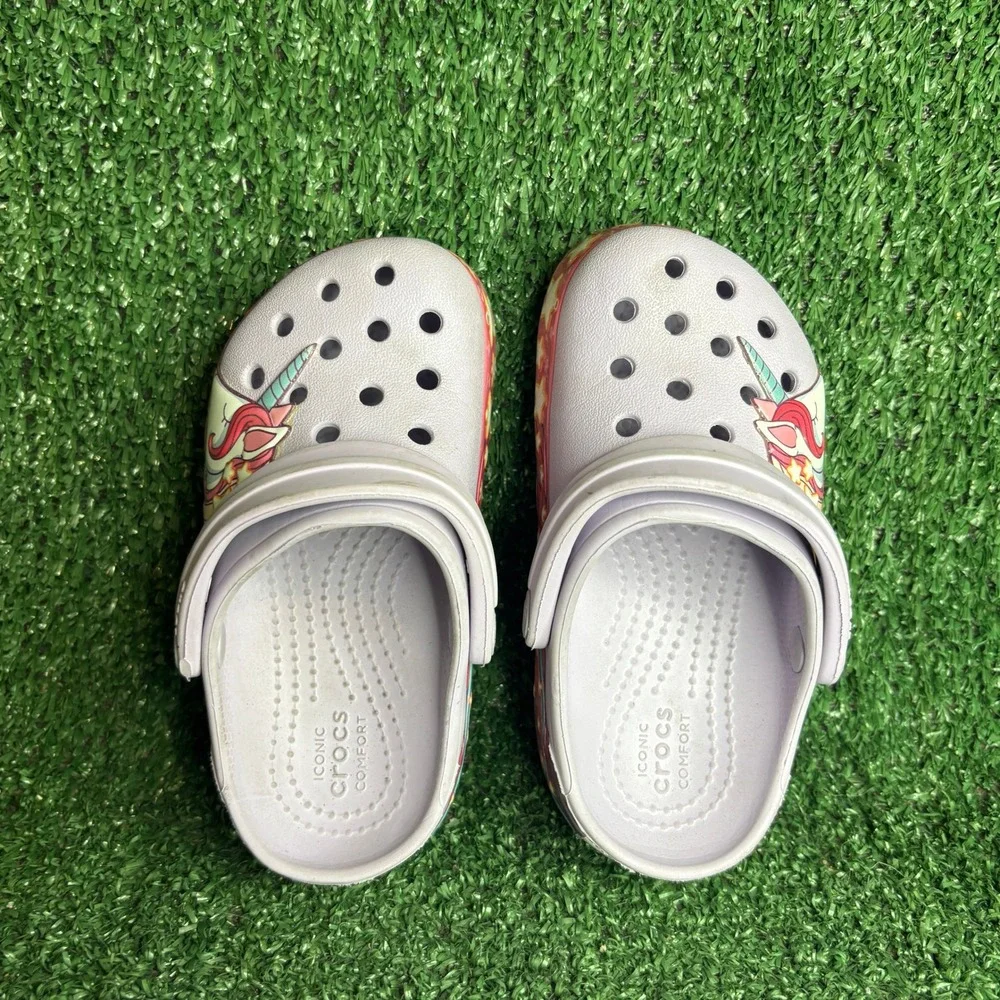 Crocs Fun Lab Unicorn Stars Graphic Band Clog Lavender Purple Toddler Size C 8